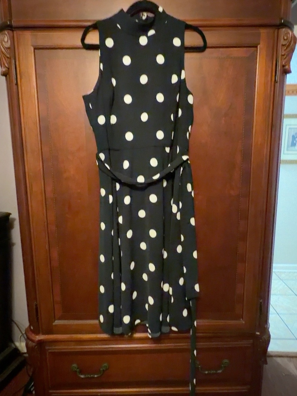 Lauren Ralph Lauren Black and White Polka Dot Sleeveless Midi Dress